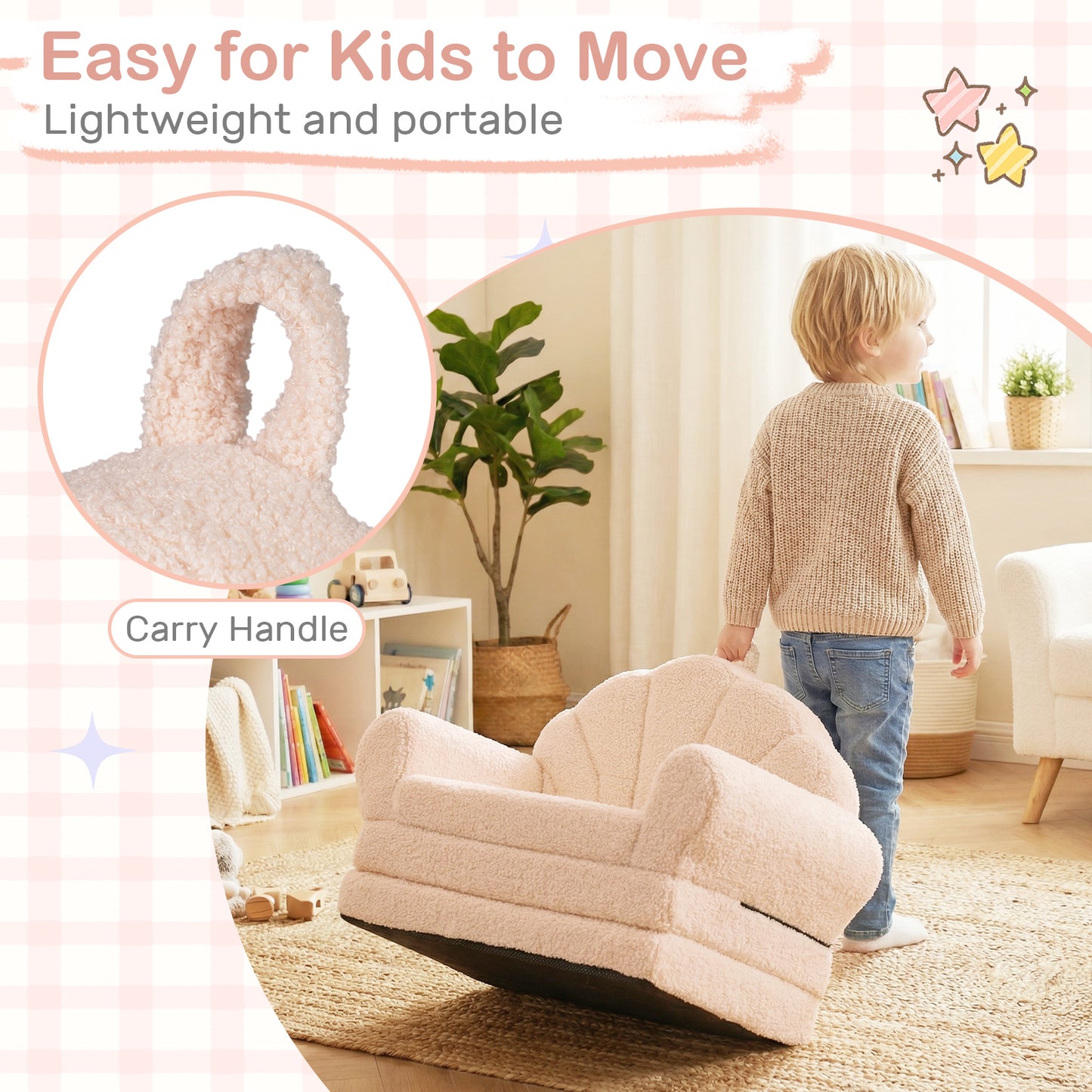 Patiojoy Convertible Kids Sofa 2-in-1 Fold out Toddler Couch Chair to Lounger Bed with Soft Fabric Cover for Boys Girls Beige/Green/Pink