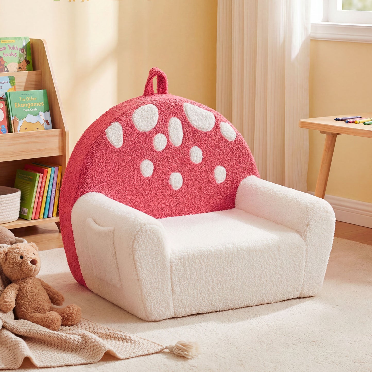 Patiojoy Kids Sofa Toddler Foam Couch with Soft Fleece Fabric Cover Cute Reading Chair for Children Bubble/Pink/Rainbow