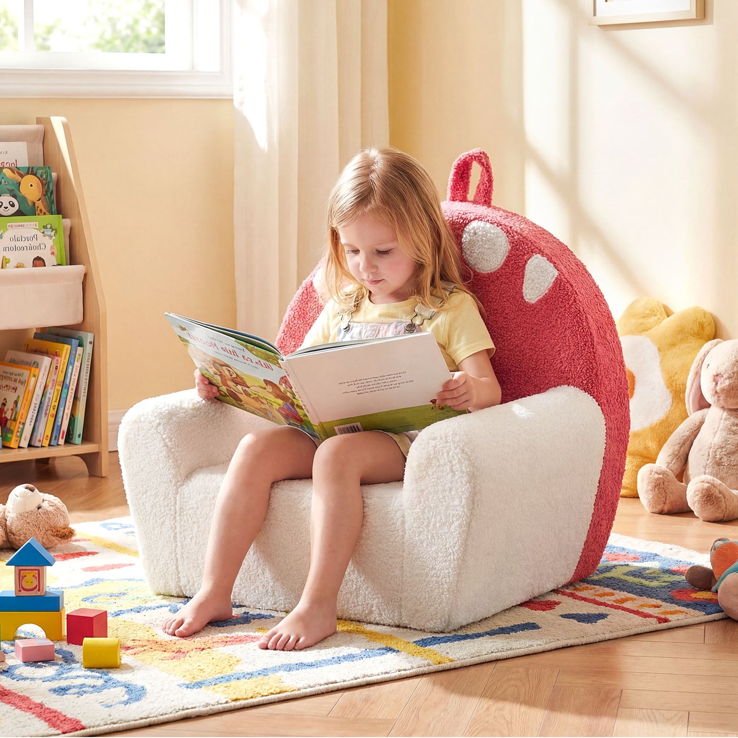 Patiojoy Kids Sofa Toddler Foam Couch with Soft Fleece Fabric Cover Cute Reading Chair for Children Bubble/Pink/Rainbow