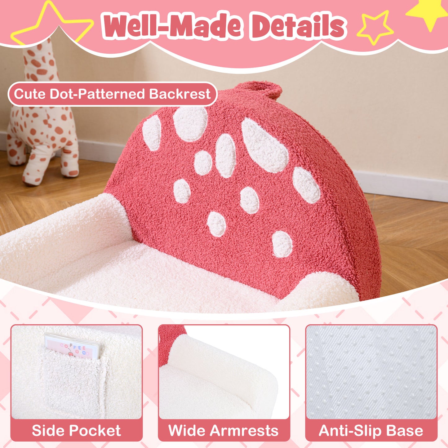 Patiojoy Kids Sofa Toddler Foam Couch with Soft Fleece Fabric Cover Cute Reading Chair for Children Bubble/Pink/Rainbow