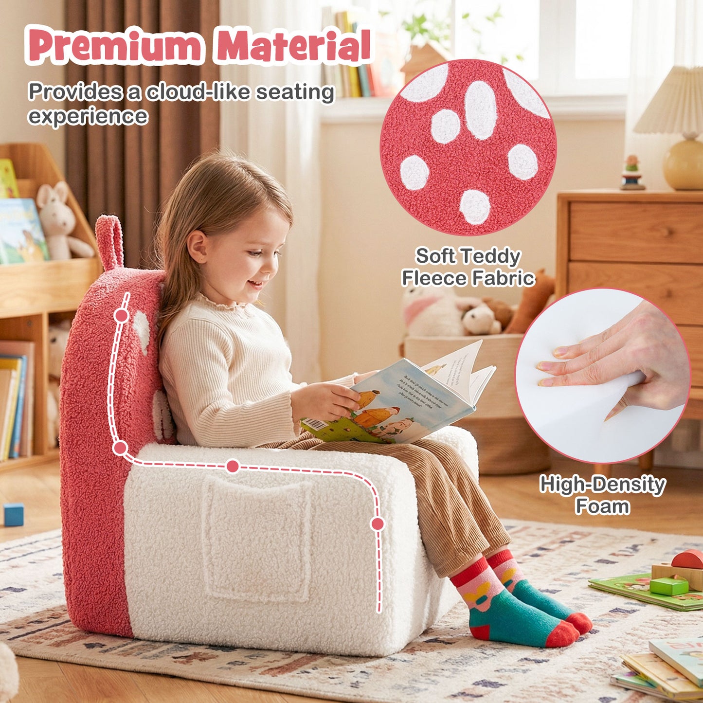 Patiojoy Kids Sofa Toddler Foam Couch with Soft Fleece Fabric Cover Cute Reading Chair for Children Bubble/Pink/Rainbow