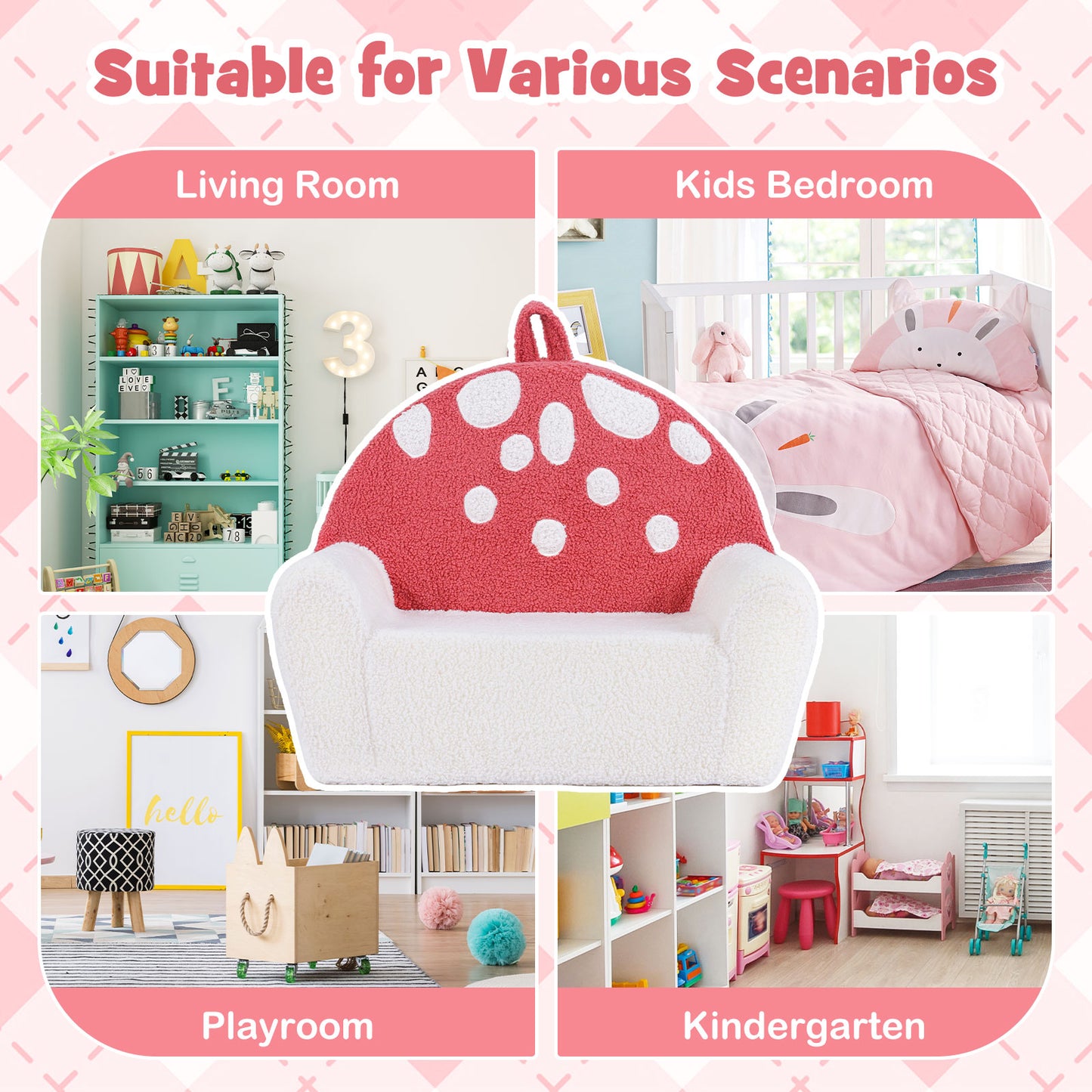 Patiojoy Kids Sofa Toddler Foam Couch with Soft Fleece Fabric Cover Cute Reading Chair for Children Bubble/Pink/Rainbow