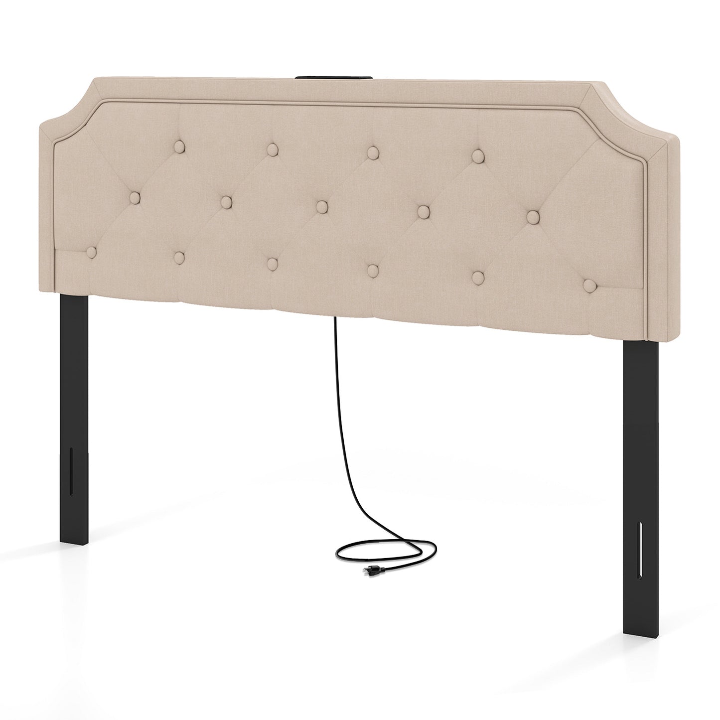 Patiojoy Queen/Full Adjustable Upholstered Headboard Only Modern Tufted Headboard with Charging Station Beige/Gray