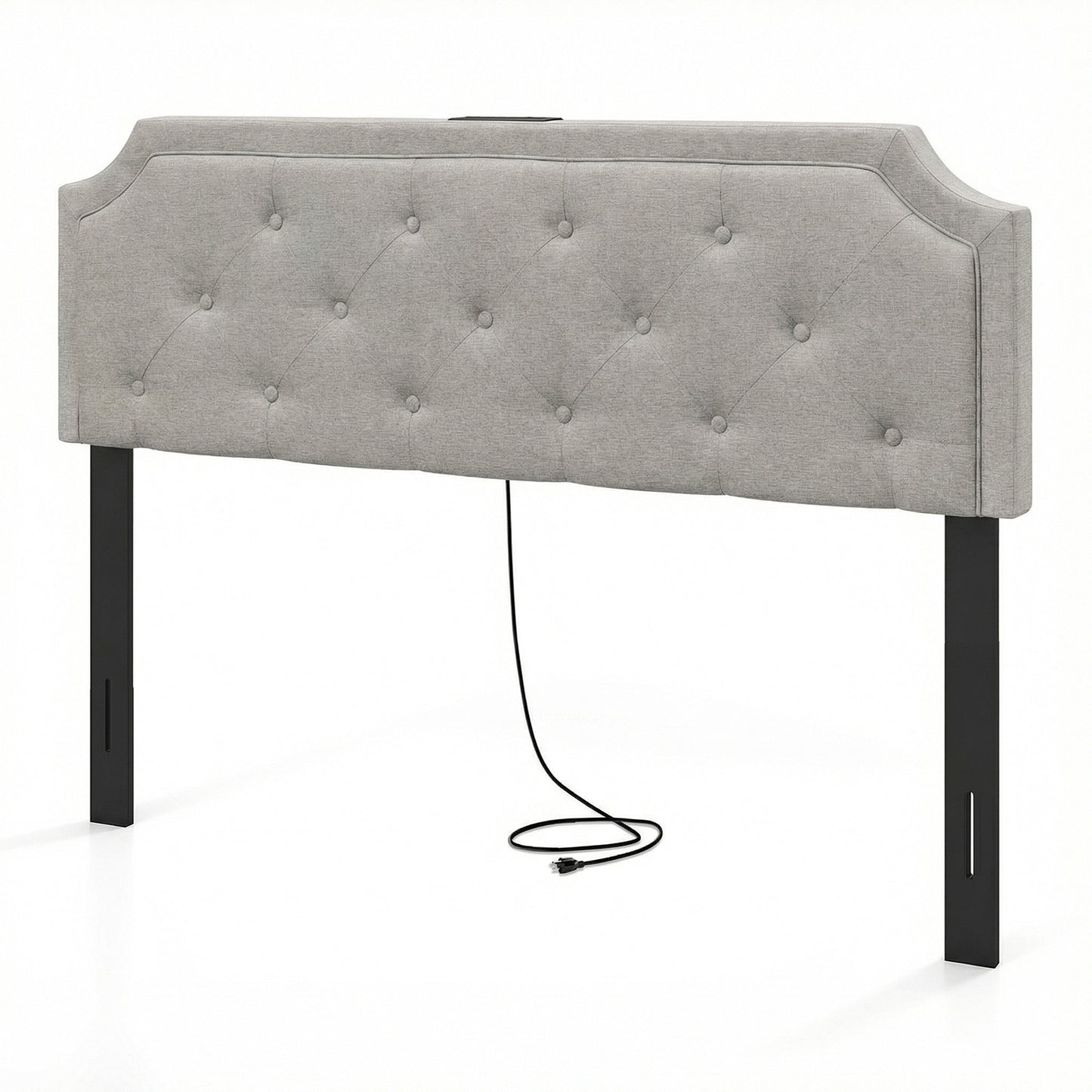 Patiojoy Queen/Full Adjustable Upholstered Headboard Only Modern Tufted Headboard with Charging Station Beige/Gray