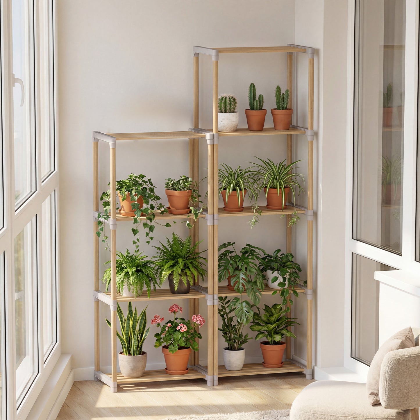 Patiojoy 2PCS Solid Wood Bookshelf 4/5 Tier Open Bookcase with Slatted Shelves Multipurpose Storage and Display Rack