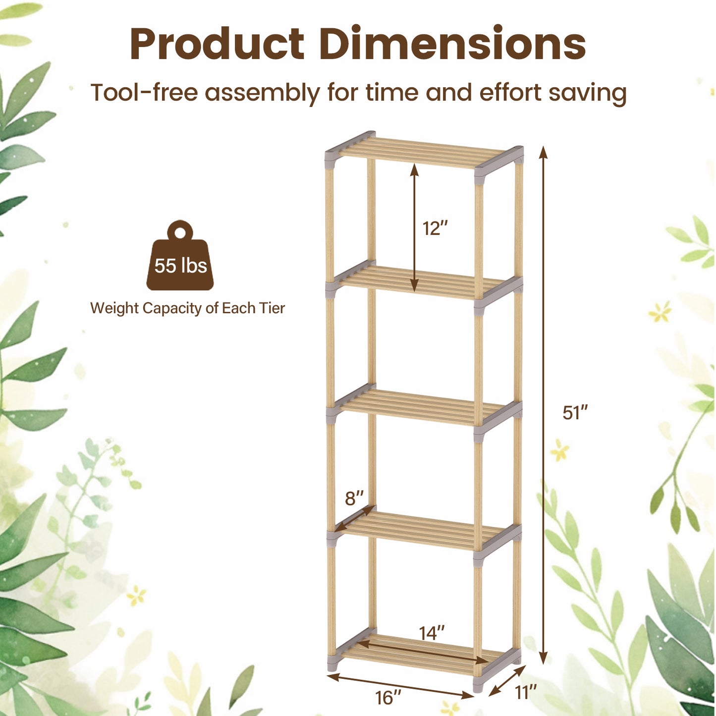 Patiojoy 2PCS Solid Wood Bookshelf 4/5 Tier Open Bookcase with Slatted Shelves Multipurpose Storage and Display Rack