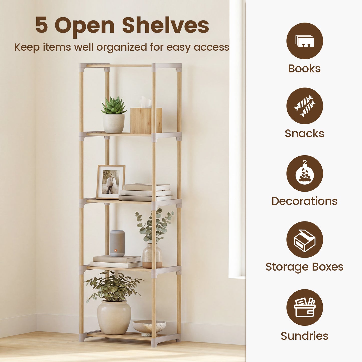 Patiojoy 2PCS Solid Wood Bookshelf 4/5 Tier Open Bookcase with Slatted Shelves Multipurpose Storage and Display Rack
