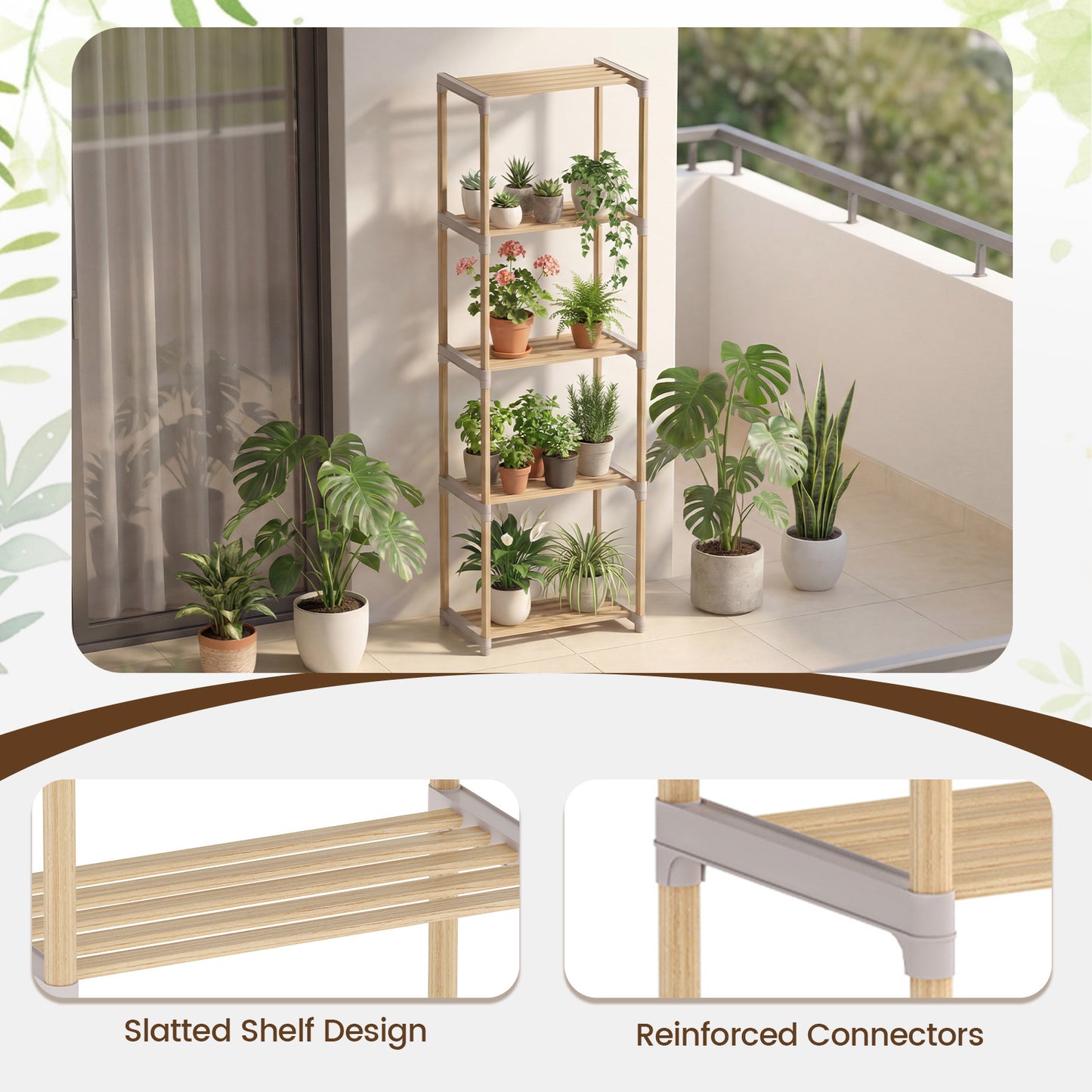 Patiojoy 2PCS Solid Wood Bookshelf 4/5 Tier Open Bookcase with Slatted Shelves Multipurpose Storage and Display Rack