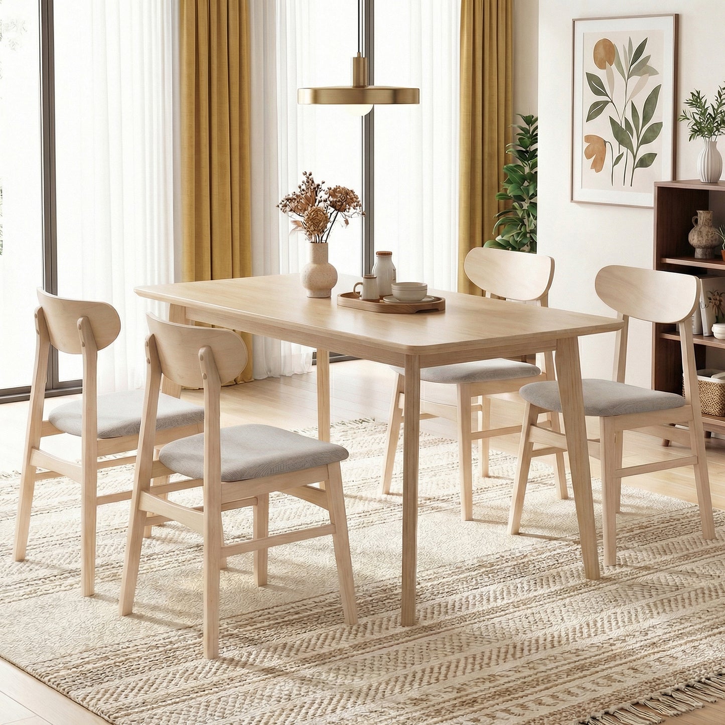 Patiojoy Mid-Century Modern Dining Chair Set of 2/4 Fabric Upholstered Armless Chairs with Rubber Wood