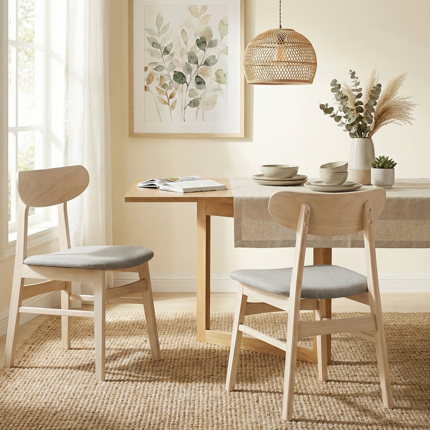 Patiojoy Mid-Century Modern Dining Chair Set of 2/4 Fabric Upholstered Armless Chairs with Rubber Wood