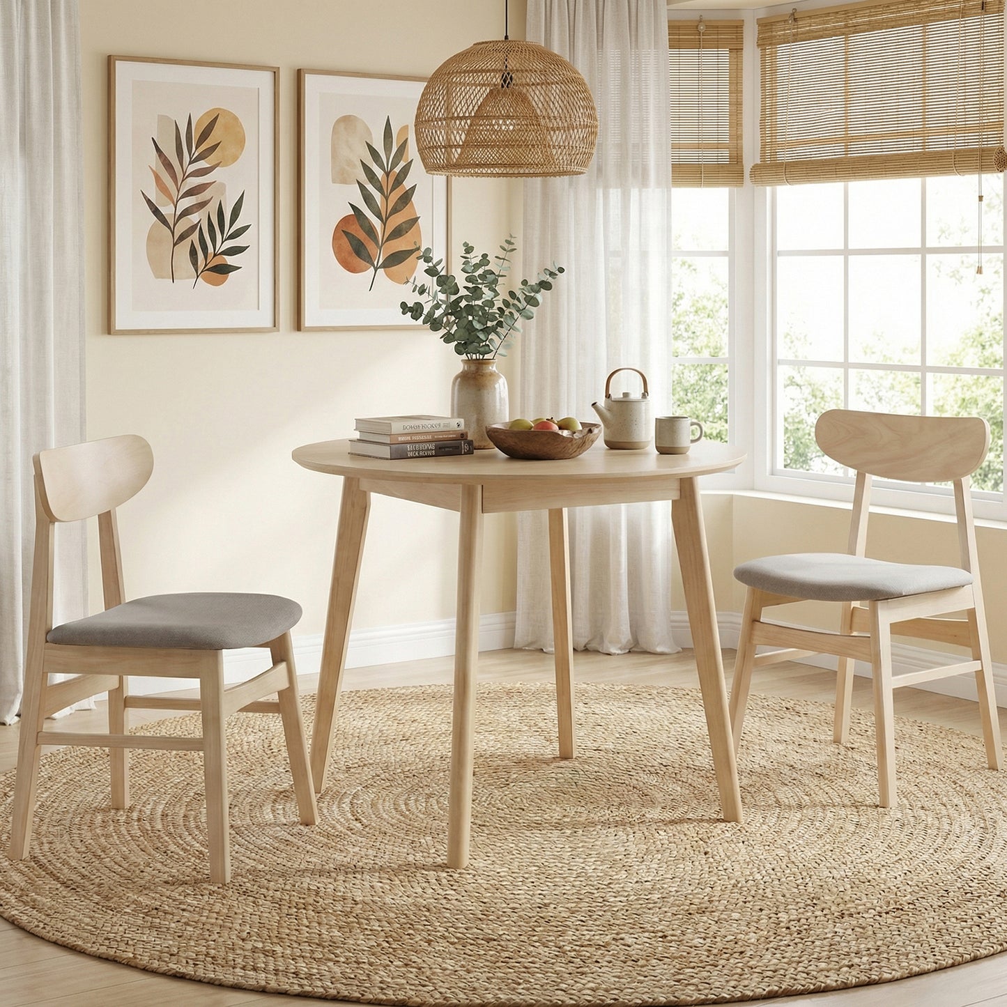 Patiojoy Mid-Century Modern Dining Chair Set of 2/4 Fabric Upholstered Armless Chairs with Rubber Wood