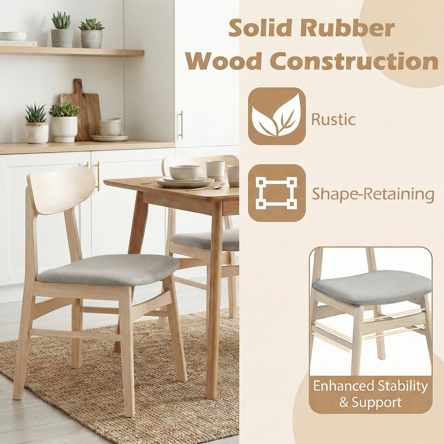 Patiojoy Mid-Century Modern Dining Chair Set of 2/4 Fabric Upholstered Armless Chairs with Rubber Wood