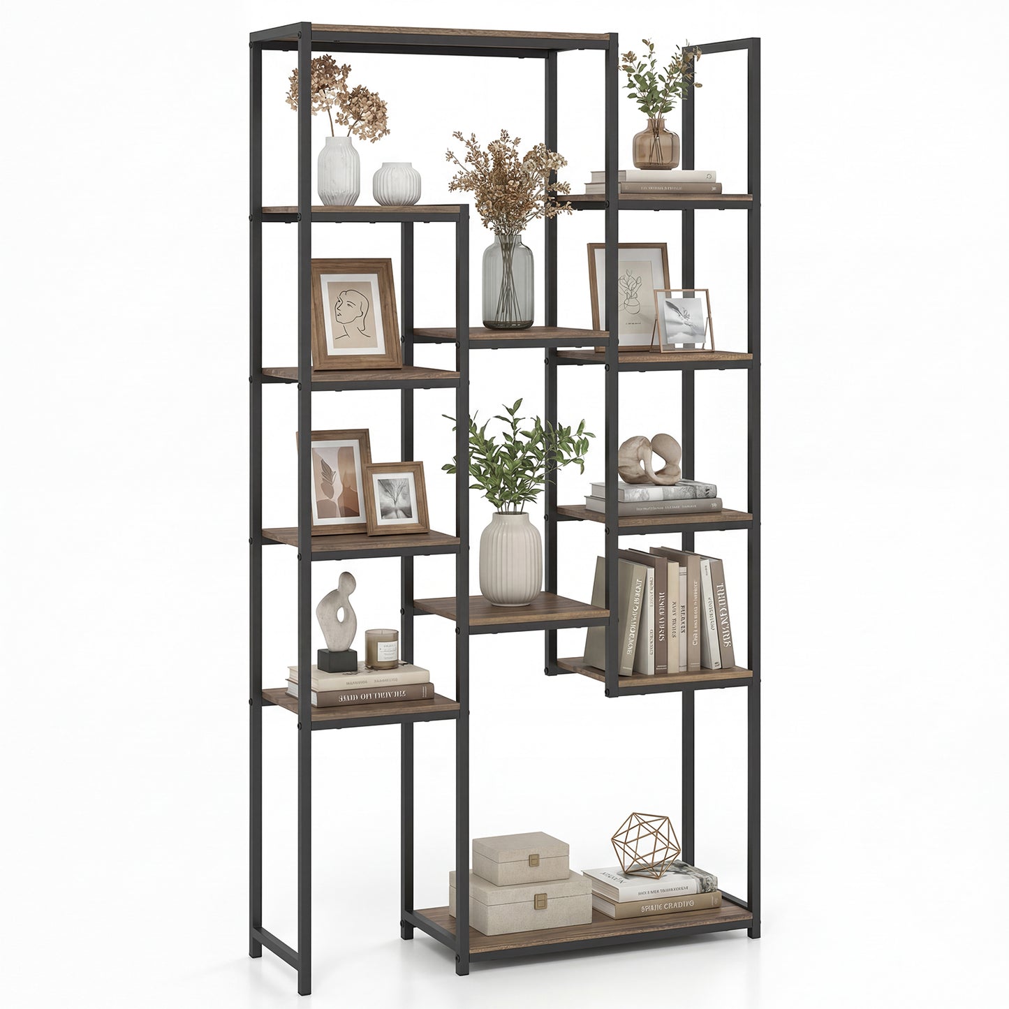 Patiojoy 71" Bookshelf Set of 1/2 Industrial Bookcase with 12 Storage Shelves & Heavy-Duty Metal Frame