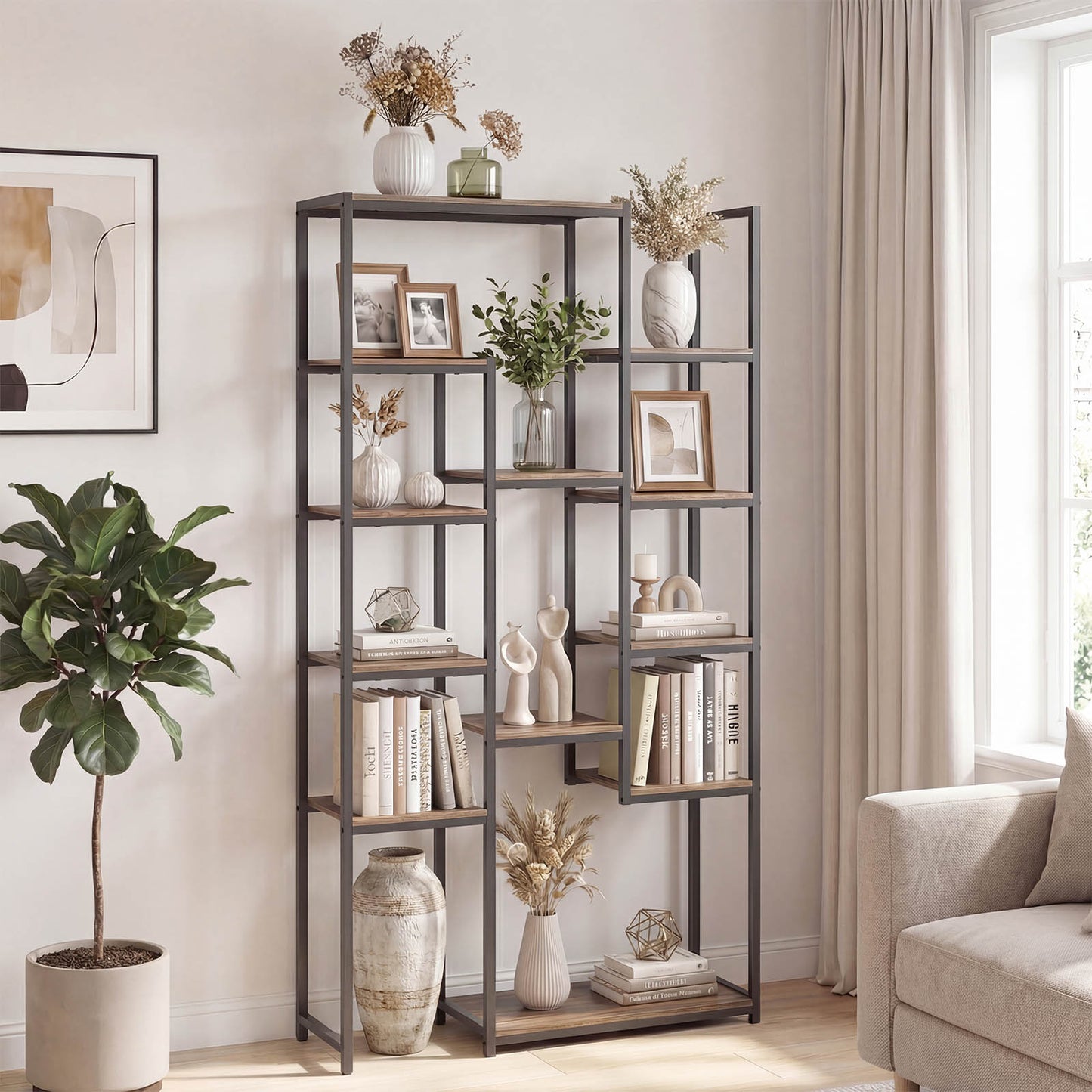 Patiojoy 71" Bookshelf Set of 1/2 Industrial Bookcase with 12 Storage Shelves & Heavy-Duty Metal Frame