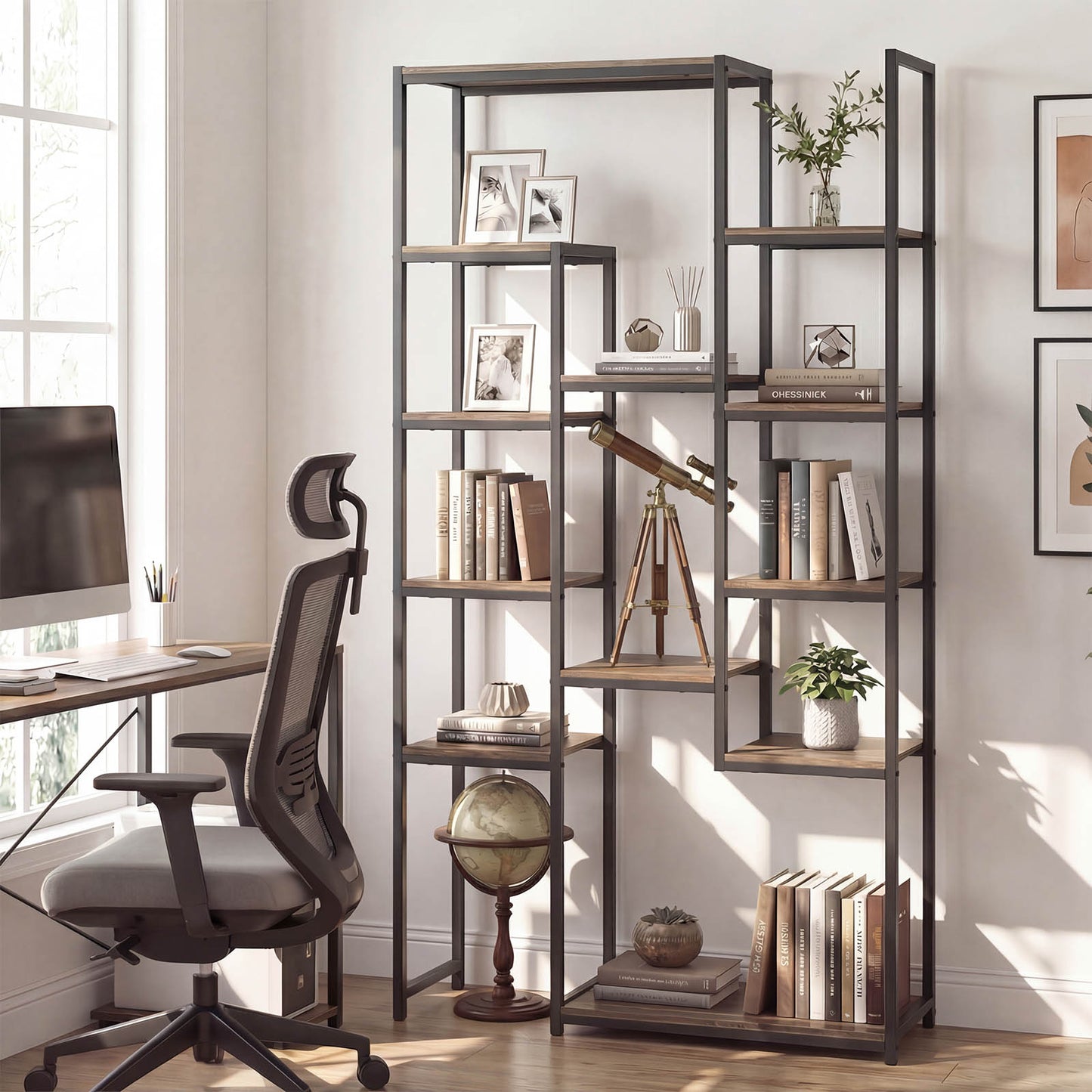 Patiojoy 71" Bookshelf Set of 1/2 Industrial Bookcase with 12 Storage Shelves & Heavy-Duty Metal Frame