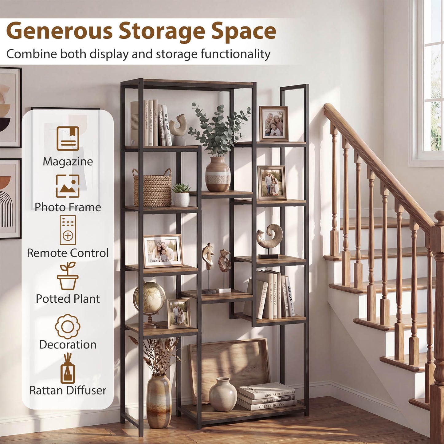 Patiojoy 71" Bookshelf Set of 1/2 Industrial Bookcase with 12 Storage Shelves & Heavy-Duty Metal Frame
