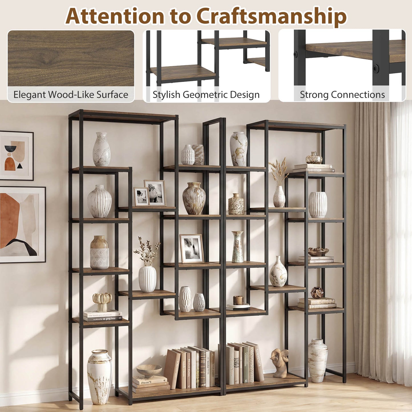 Patiojoy 71" Bookshelf Set of 1/2 Industrial Bookcase with 12 Storage Shelves & Heavy-Duty Metal Frame