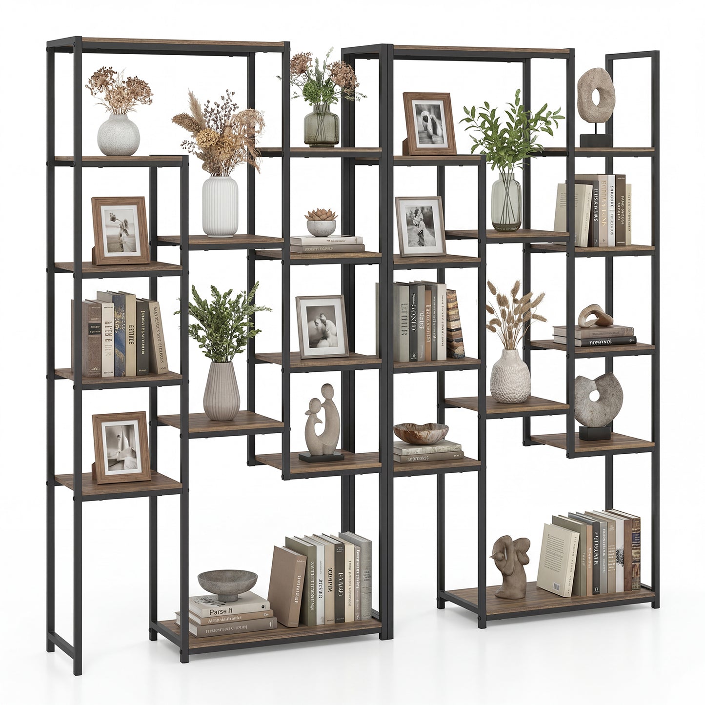 Patiojoy 71" Bookshelf Set of 1/2 Industrial Bookcase with 12 Storage Shelves & Heavy-Duty Metal Frame