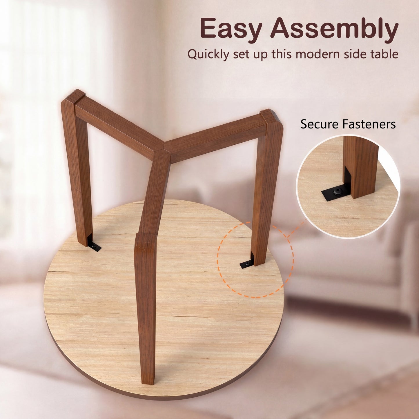 Patiojoy 22.5" Round Farmhouse Side Table Compact End Table with Rubber Wood Legs and Stable Triangular Frame