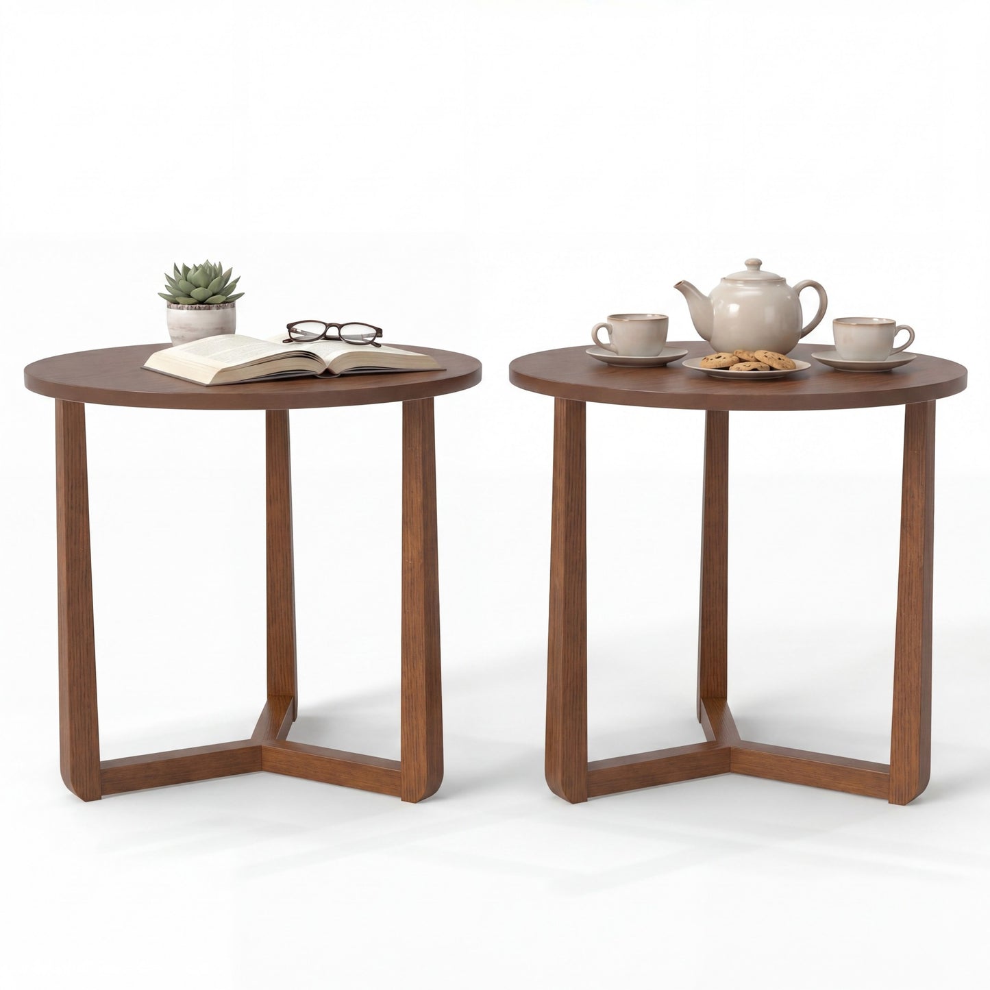 Patiojoy 22.5" Round Farmhouse Side Table Compact End Table with Rubber Wood Legs and Stable Triangular Frame