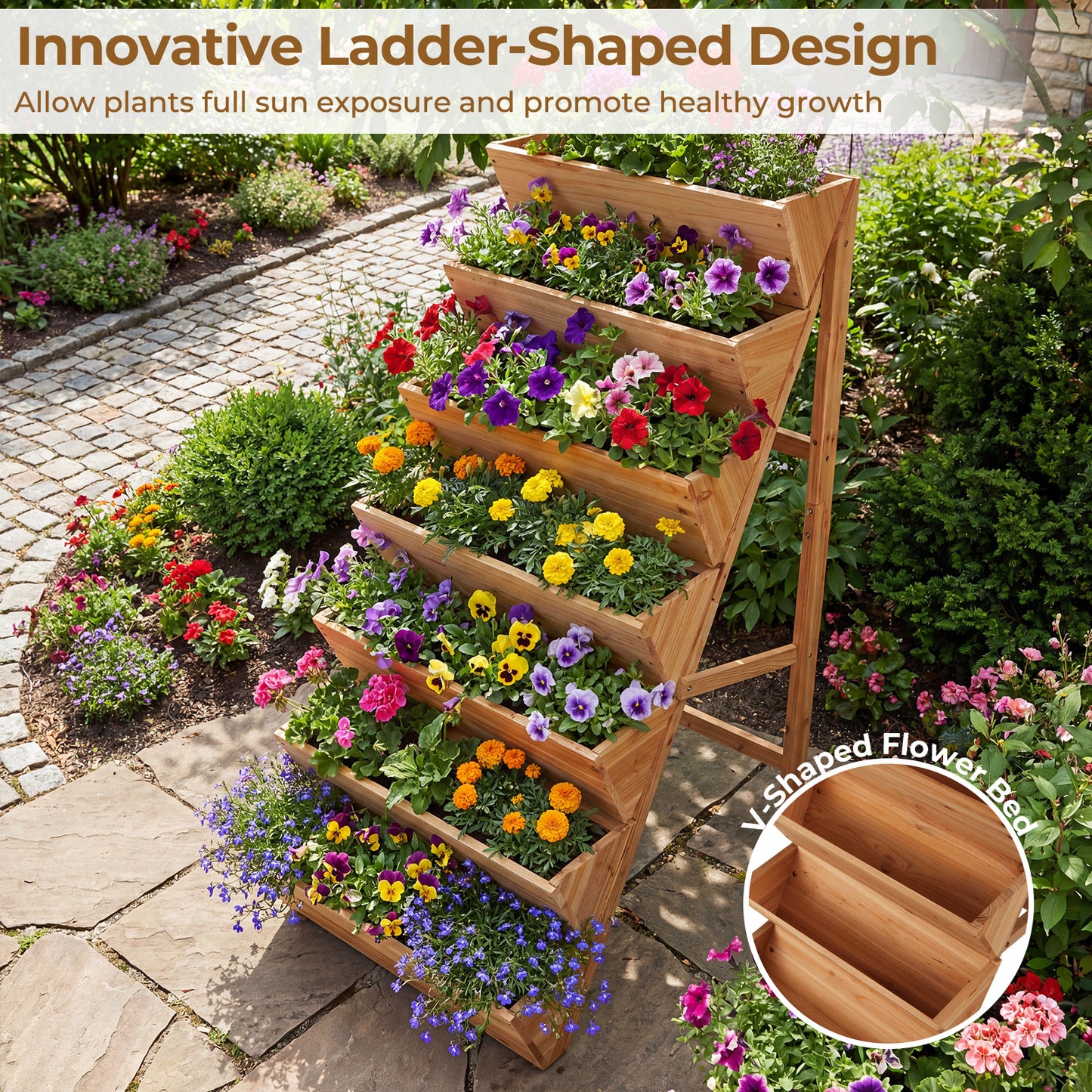 Patiojoy 8-Tier Wooden Vertical Raised Garden Bed Freestanding Plant Stand with Legs for Herbs Vegetables Fruits