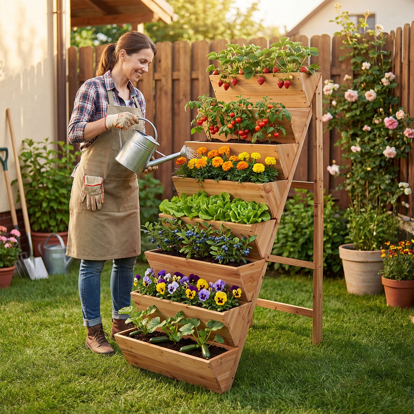 Patiojoy 8-Tier Wooden Vertical Raised Garden Bed Freestanding Plant Stand with Legs for Herbs Vegetables Fruits
