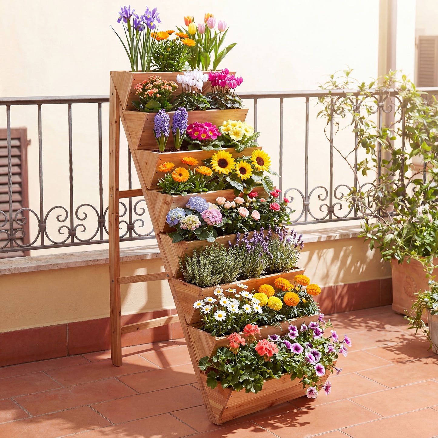 Patiojoy 8-Tier Wooden Vertical Raised Garden Bed Freestanding Plant Stand with Legs for Herbs Vegetables Fruits