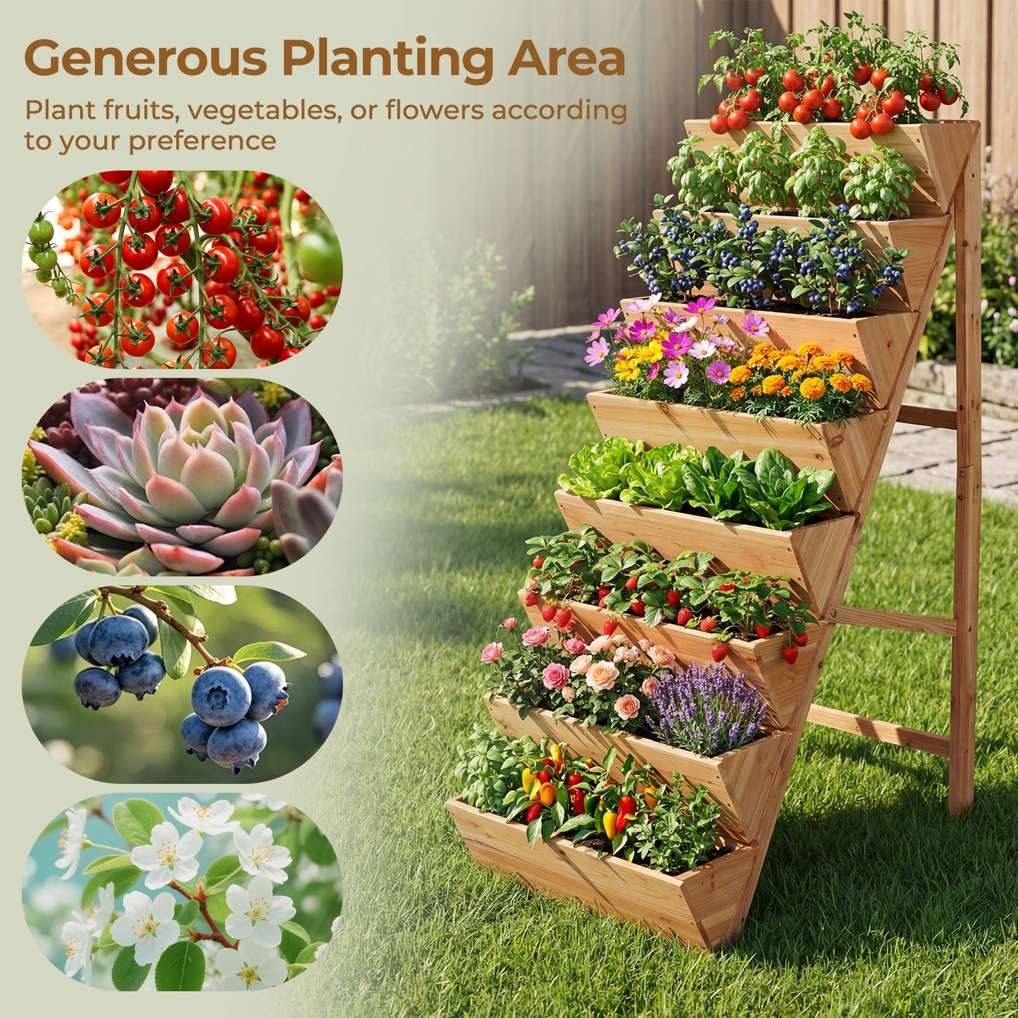 Patiojoy 8-Tier Wooden Vertical Raised Garden Bed Freestanding Plant Stand with Legs for Herbs Vegetables Fruits