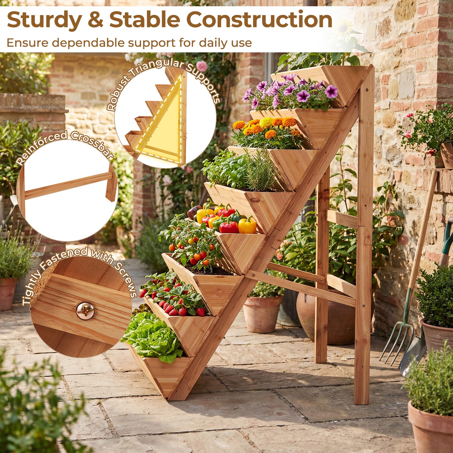 Patiojoy 8-Tier Wooden Vertical Raised Garden Bed Freestanding Plant Stand with Legs for Herbs Vegetables Fruits