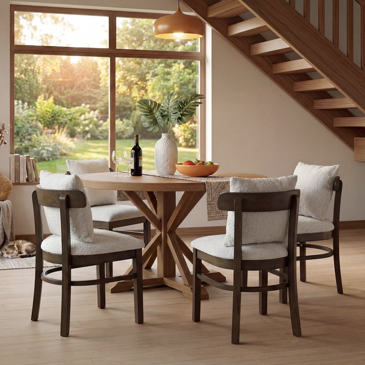 Patiojoy Set of 2/4 Upholstered Fabric Wood Dining Chairs Farmhouse Armless Kitchen Seats with Curved Back & Detachable Pillow