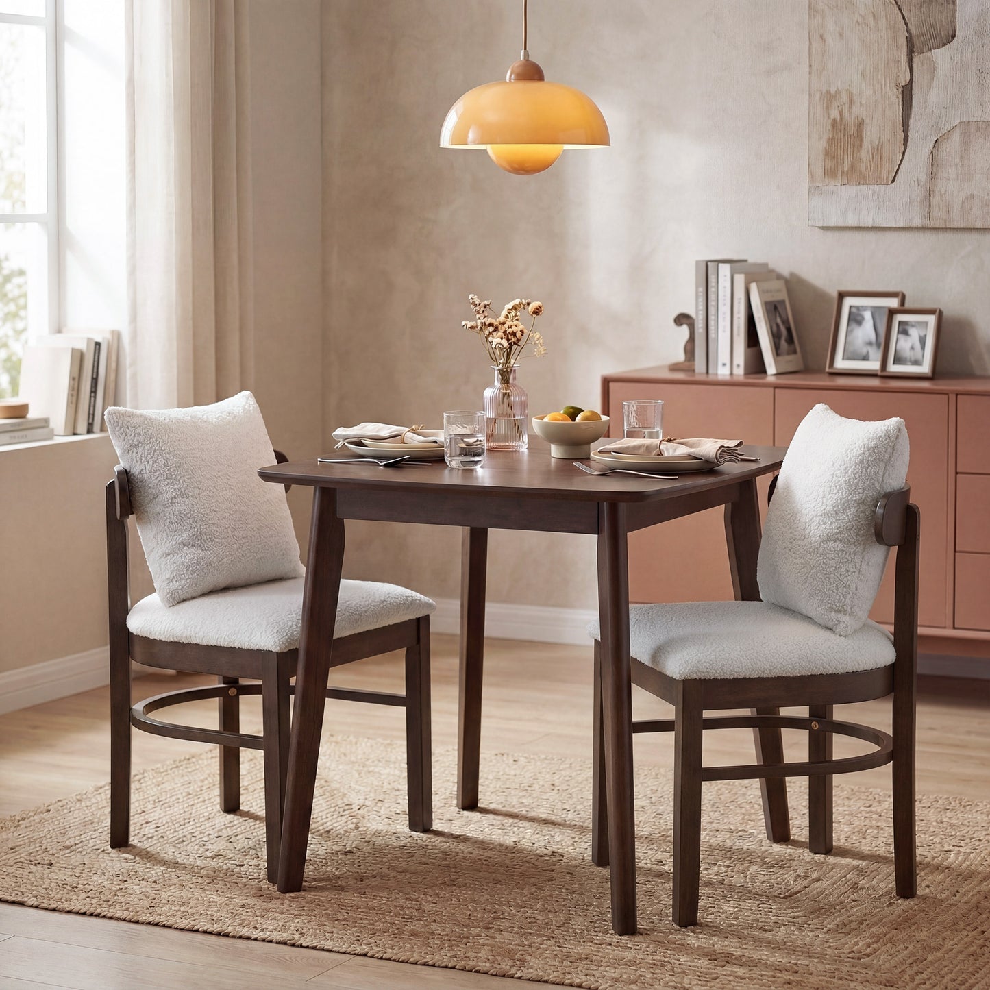 Patiojoy Set of 2/4 Upholstered Fabric Wood Dining Chairs Farmhouse Armless Kitchen Seats with Curved Back & Detachable Pillow