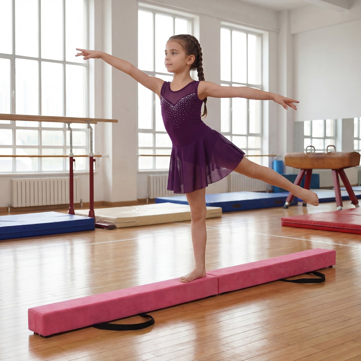 Patiojoy 7 FT Gymnastics Balance Beam Foldable Non-Slip Foam Floor Beam for Kids Teens