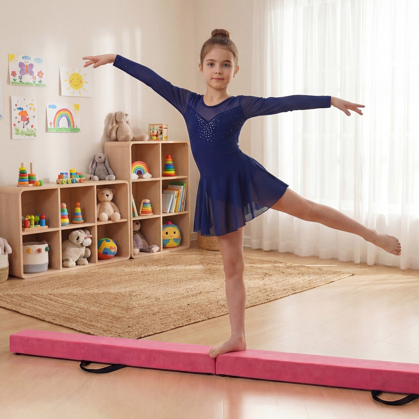 Patiojoy 7 FT Gymnastics Balance Beam Foldable Non-Slip Foam Floor Beam for Kids Teens