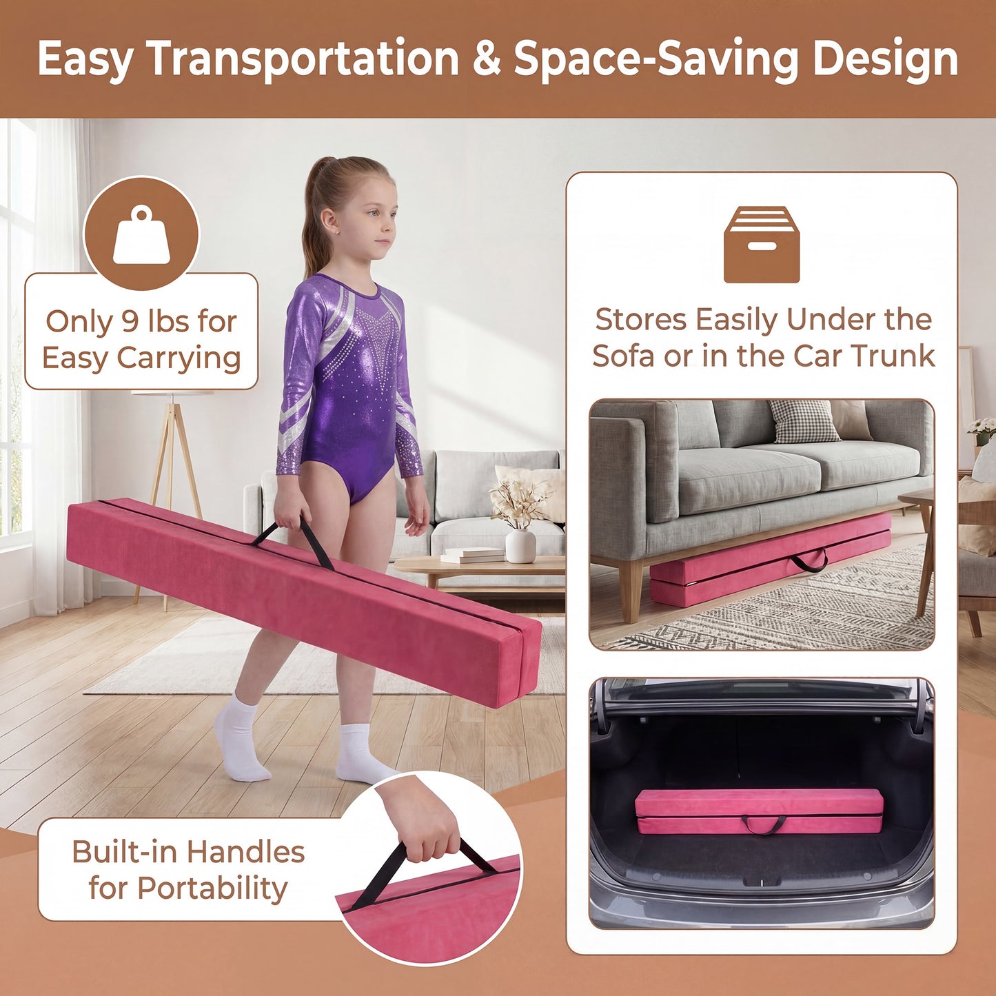 Patiojoy 7 FT Gymnastics Balance Beam Foldable Non-Slip Foam Floor Beam for Kids Teens