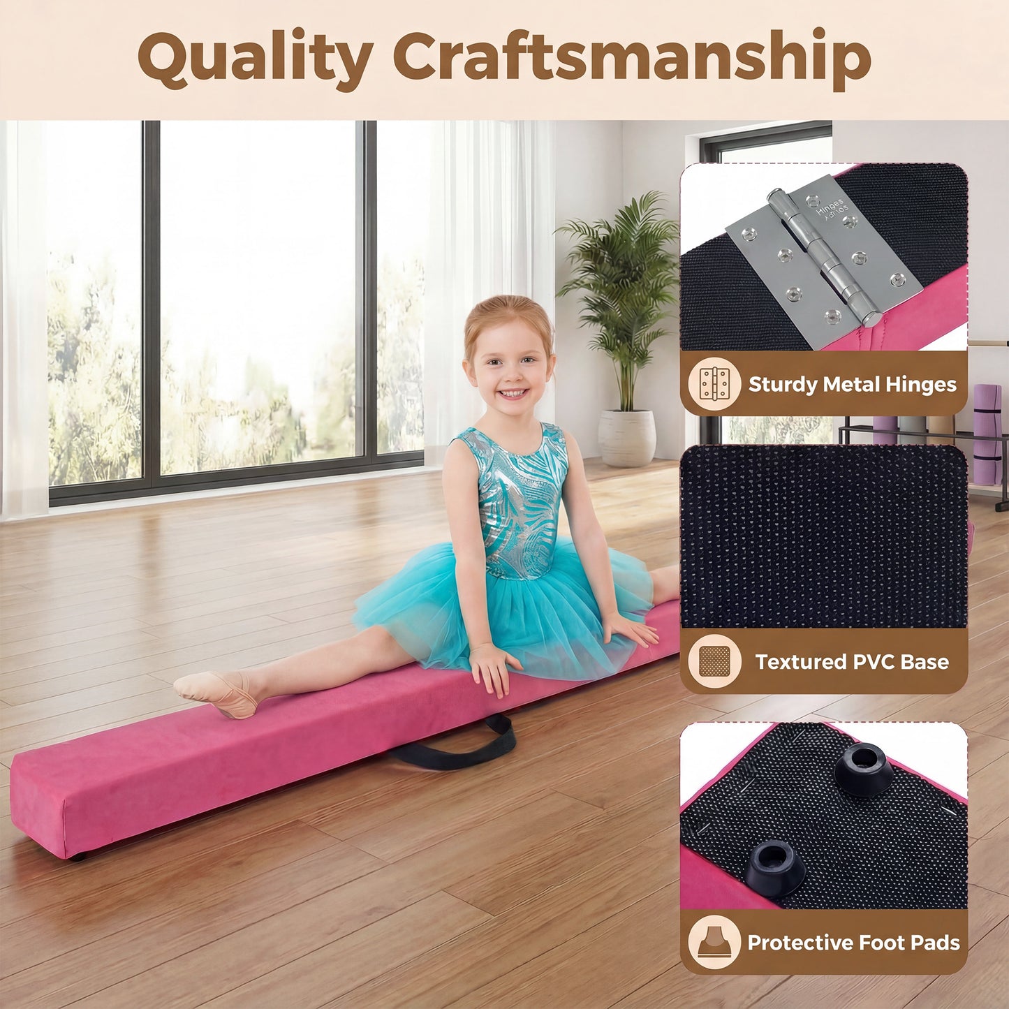 Patiojoy 7 FT Gymnastics Balance Beam Foldable Non-Slip Foam Floor Beam for Kids Teens