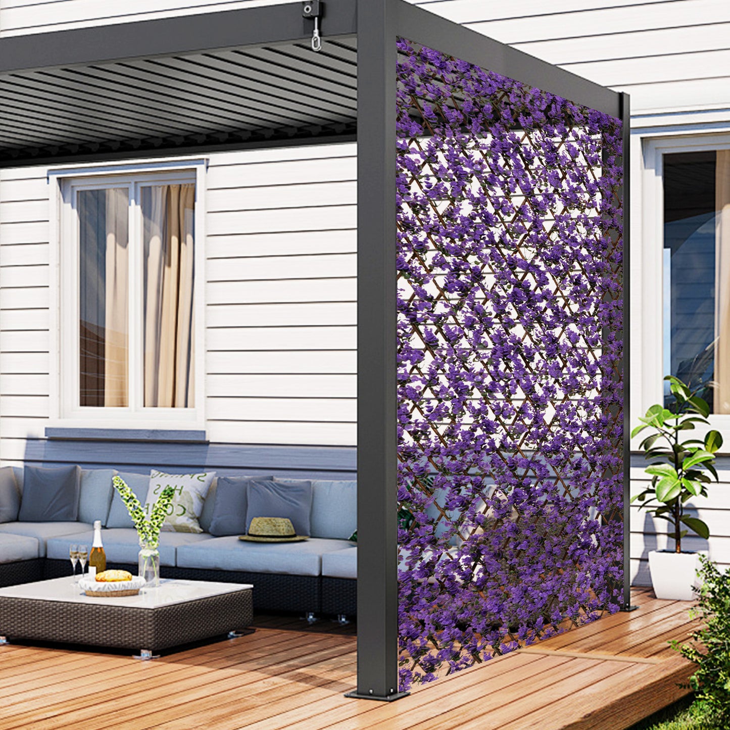 Patiojoy 2PCS Expandable Fence Privacy Screen Decorative Faux  Fencing Panel w/ Real Willow Frame