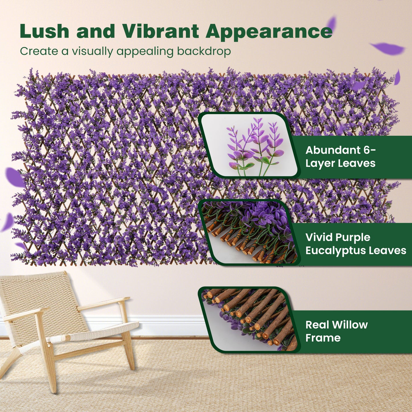 Patiojoy 2PCS Expandable Fence Privacy Screen Decorative Faux  Fencing Panel w/ Real Willow Frame