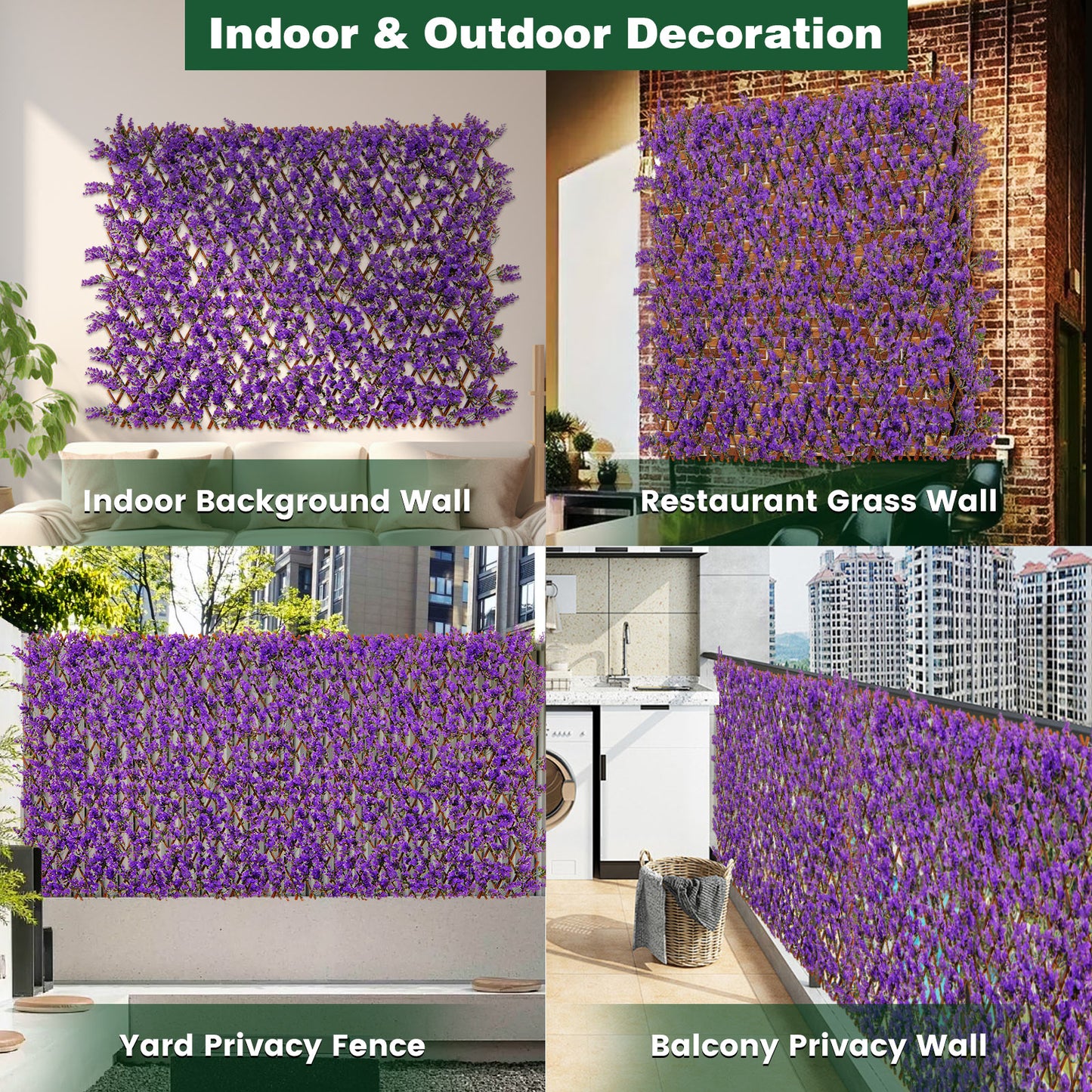 Patiojoy 2PCS Expandable Fence Privacy Screen Decorative Faux  Fencing Panel w/ Real Willow Frame