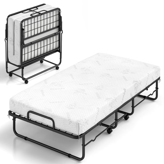 Patiojoy Folding Bed with 5-Inch Memory Foam Twin Size Rolling Guest Bed
