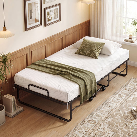 Patiojoy Folding Bed with 5-Inch Memory Foam Twin Size Rolling Guest Bed