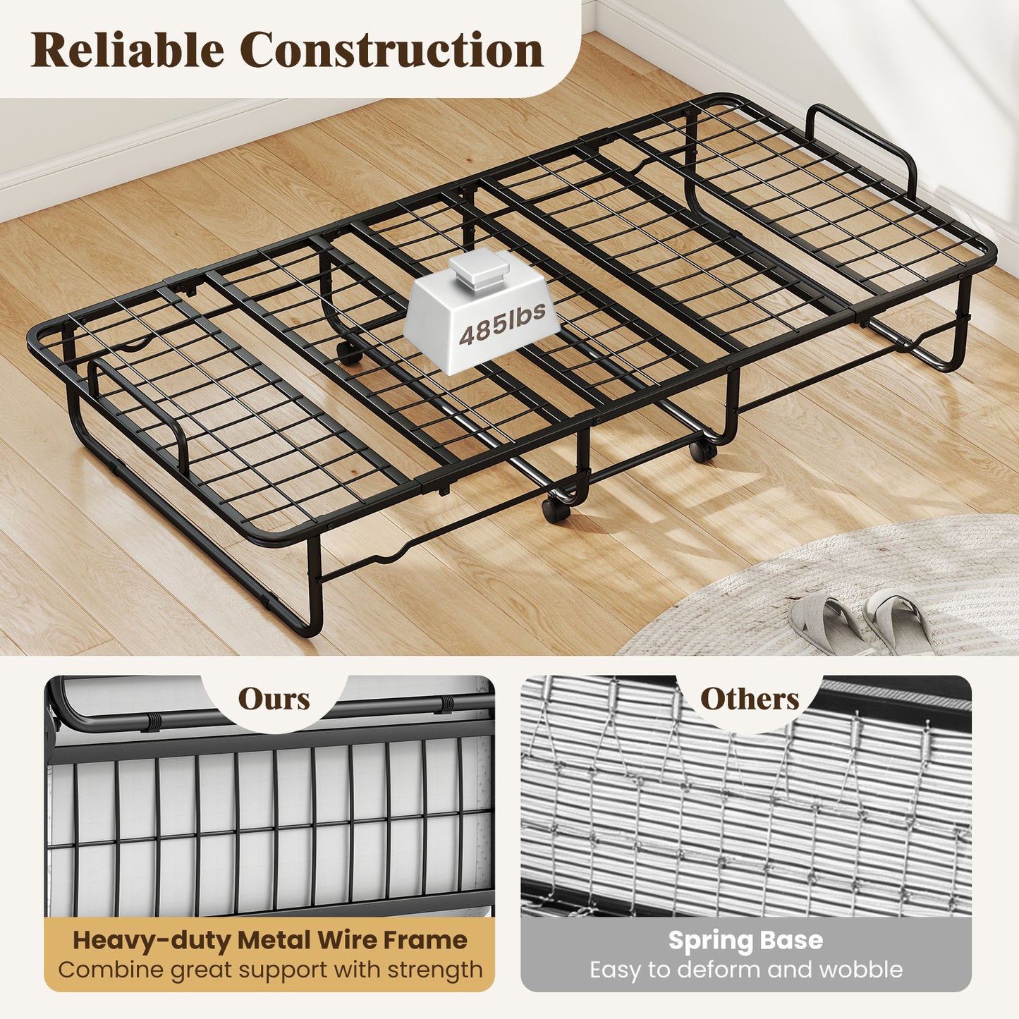 Patiojoy Folding Bed with 5-Inch Memory Foam Twin Size Rolling Guest Bed