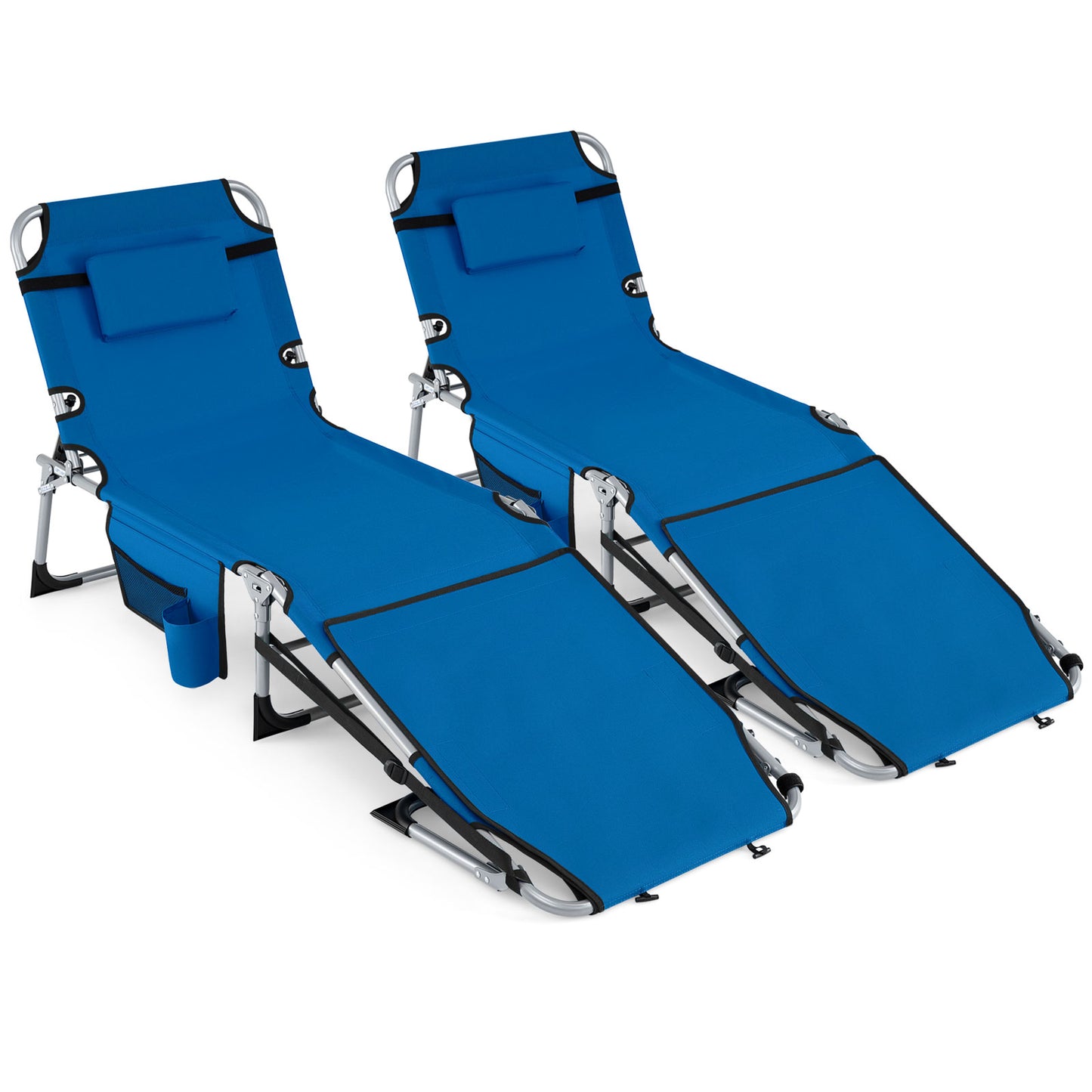 Patiojoy 2PCS Folding Tanning Chair Sunbathing Recliner w/Face Hole & Removable Pillow Adjustable Backrest & Leg Positions
