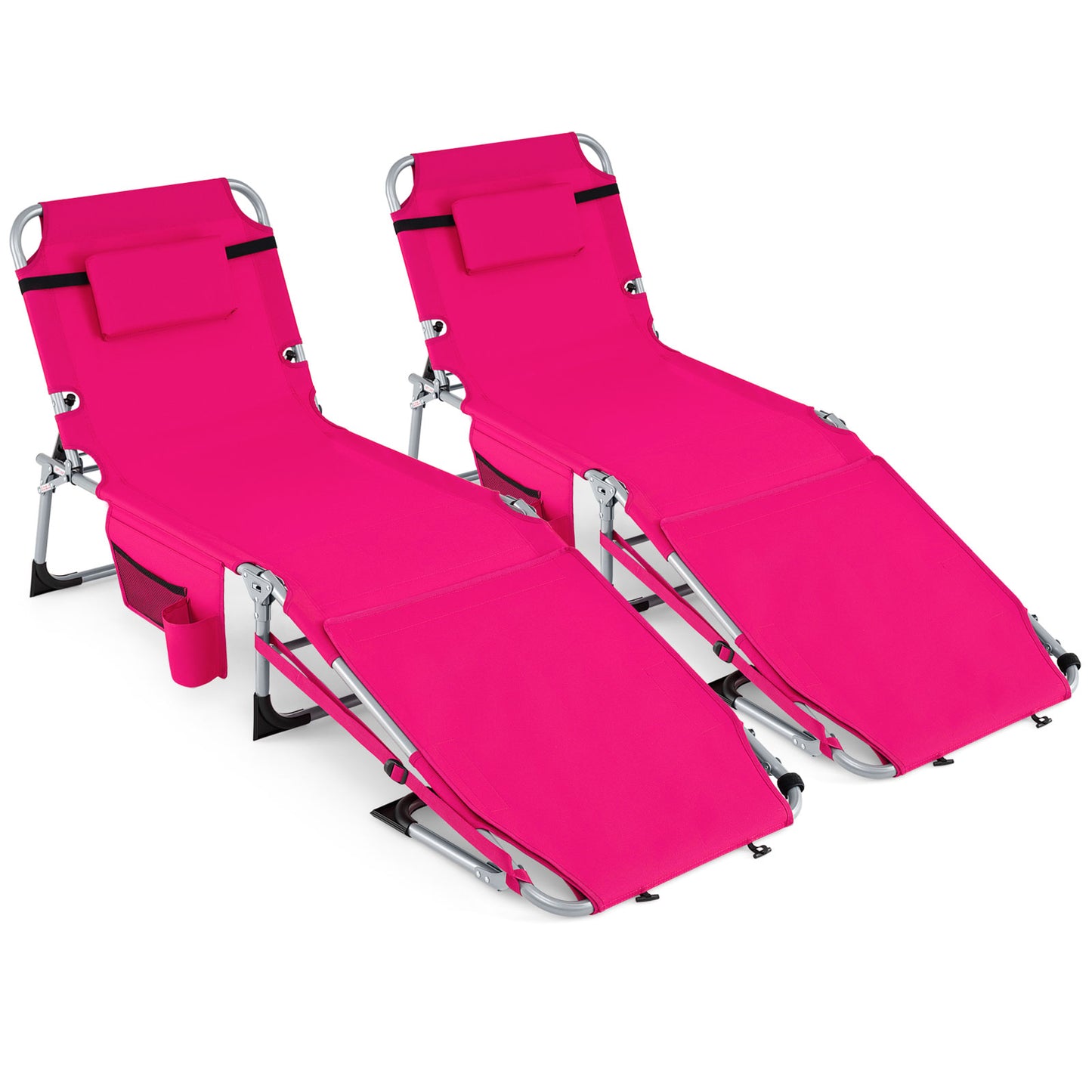 Patiojoy 2PCS Folding Tanning Chair Sunbathing Recliner w/Face Hole & Removable Pillow Adjustable Backrest & Leg Positions