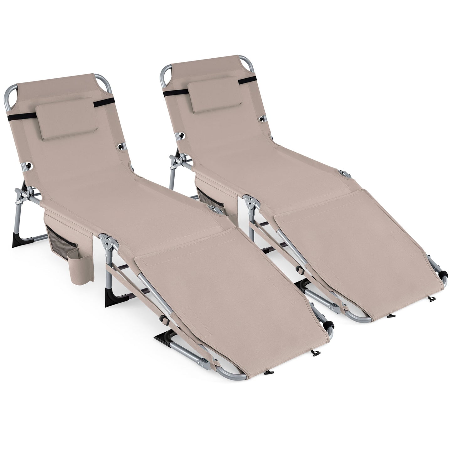 Patiojoy 2PCS Folding Tanning Chair Sunbathing Recliner w/Face Hole & Removable Pillow Adjustable Backrest & Leg Positions