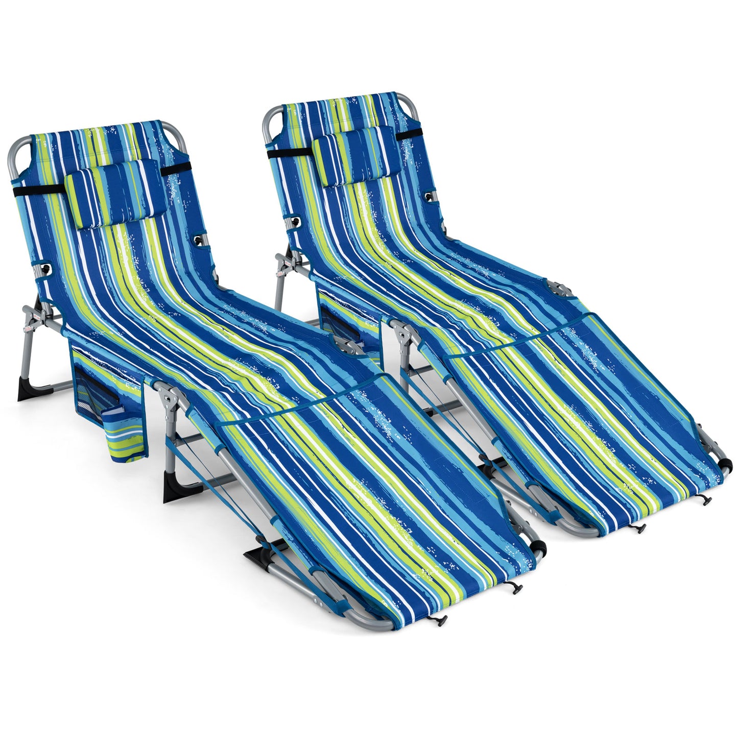Patiojoy 2PCS Folding Tanning Chair Sunbathing Recliner w/Face Hole & Removable Pillow Adjustable Backrest & Leg Positions