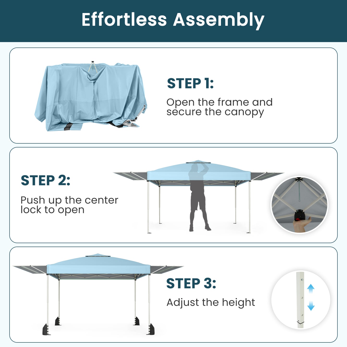 Patiojoy 10 x 17 FT Outdoor Instant Pop-up Canopy Tent One-Person Setup Canopy with Dual Adjustable Awnings