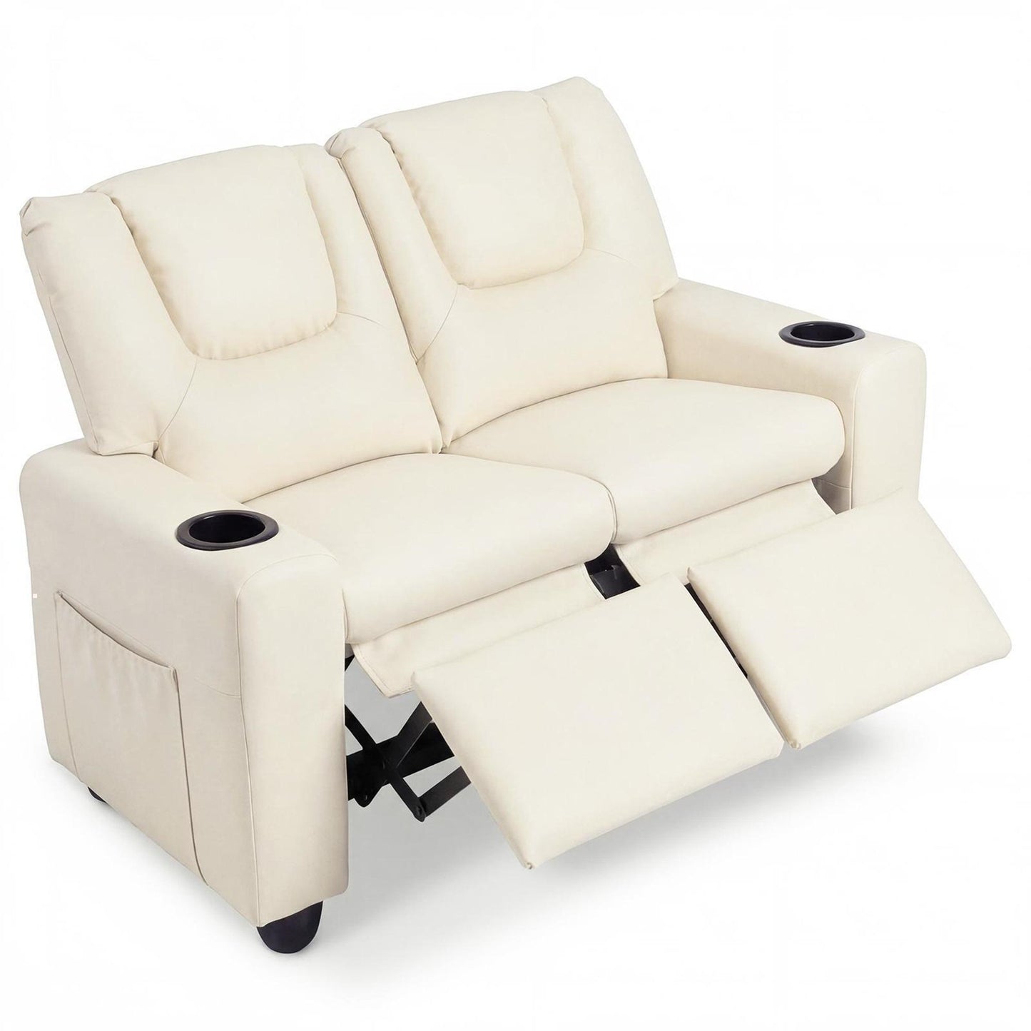 Patiojoy 2-Seater Kids Recliner Chair Double Toddler Loveseat Sofa with 2 Cup Holders and 2 Side Pockets