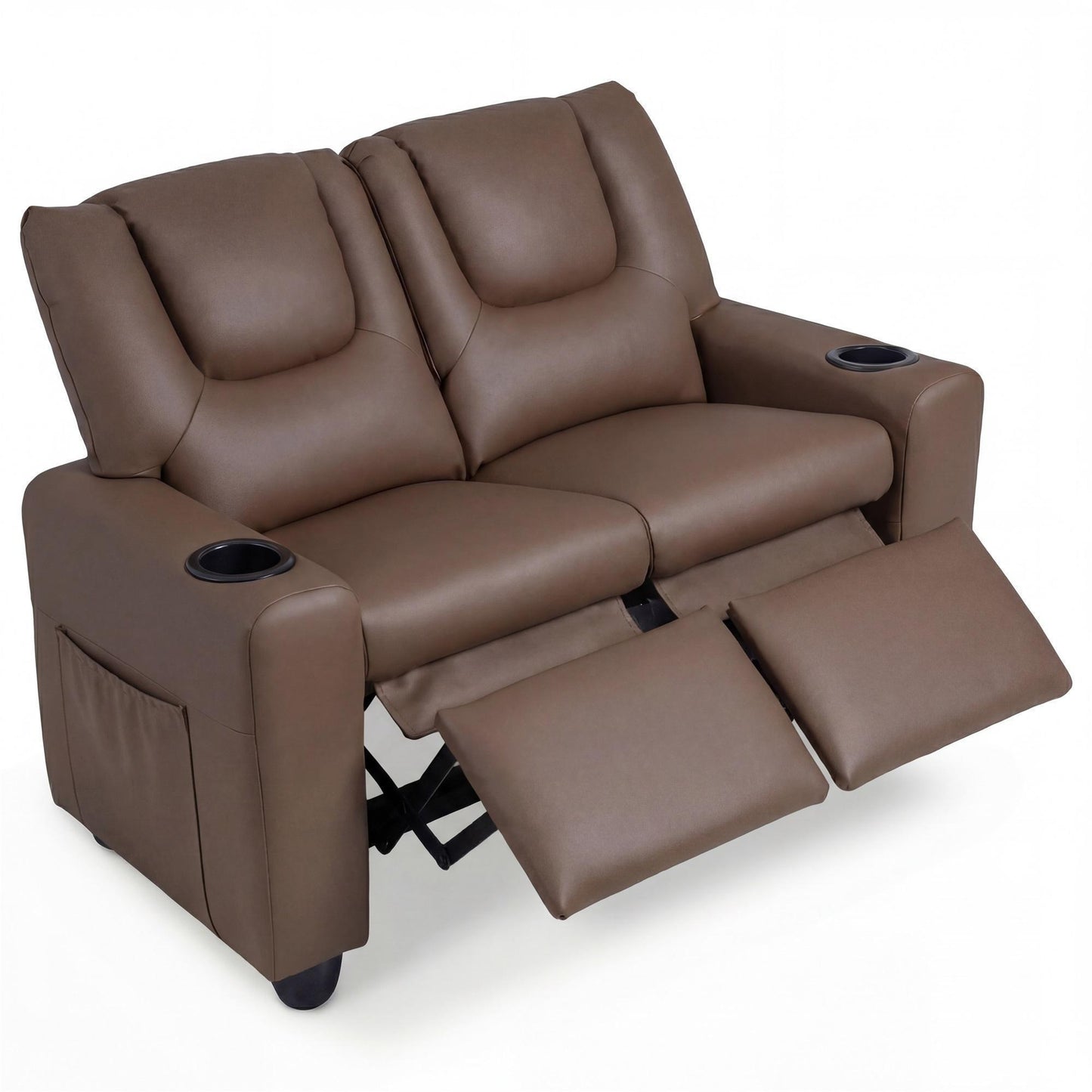 Patiojoy 2-Seater Kids Recliner Chair Double Toddler Loveseat Sofa with 2 Cup Holders and 2 Side Pockets