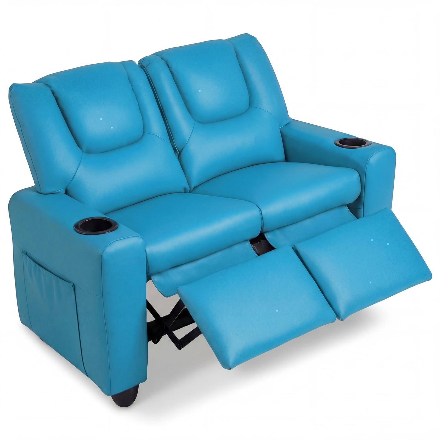 Patiojoy 2-Seater Kids Recliner Chair Double Toddler Loveseat Sofa with 2 Cup Holders and 2 Side Pockets
