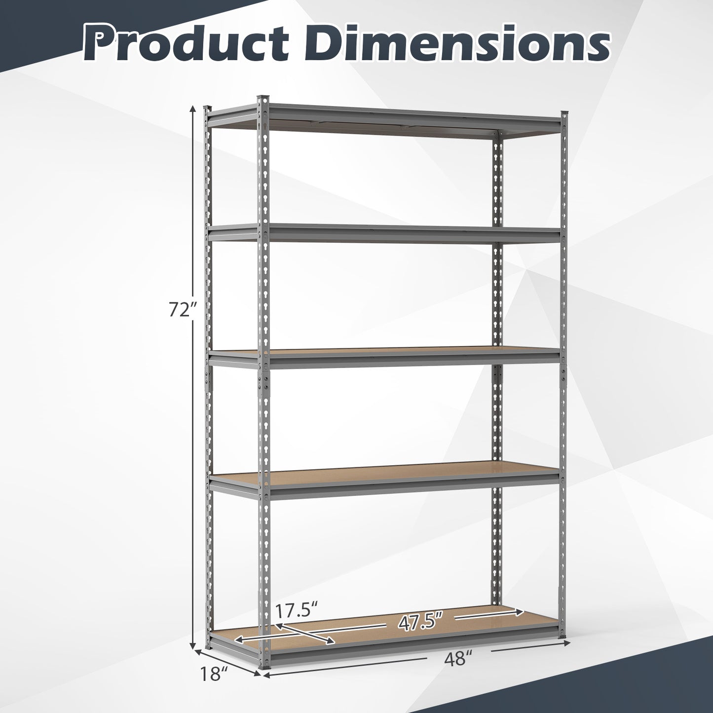 Patiojoy 5-Tier Heavy Duty Garage Shelving Unit 48" W x 18" D x 72" H Metal Storage Organizer Rack